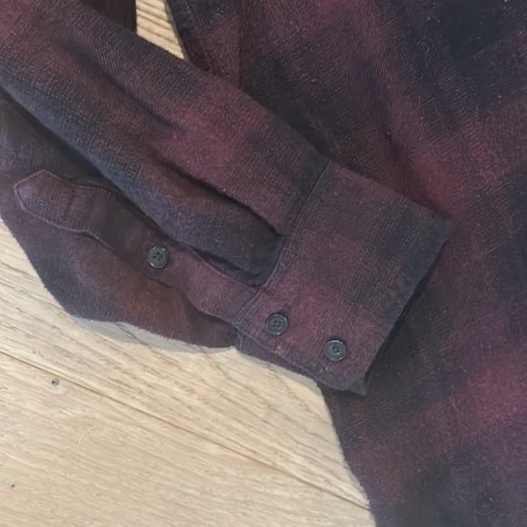 Burgundy and Black plaid flannel button down shirt - Picture 3 of 8
